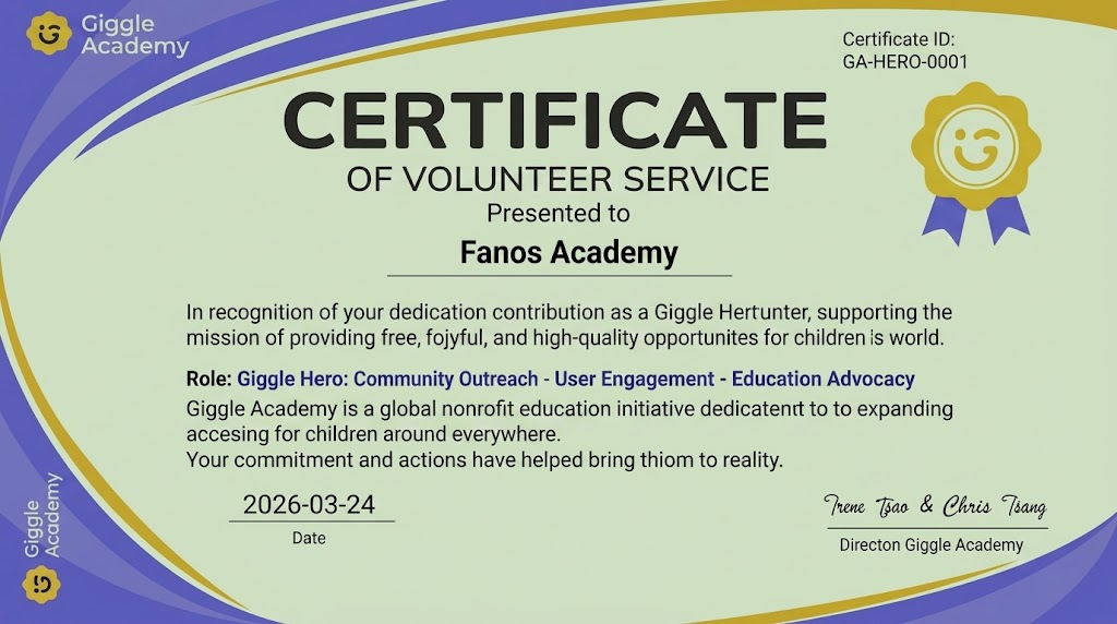 Giggle Academy — Global Volunteer Service & Education Certificate